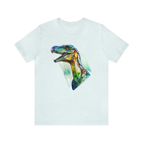 Stained Glass Velociraptor - Short Sleeve Tee Heather Ice Blue